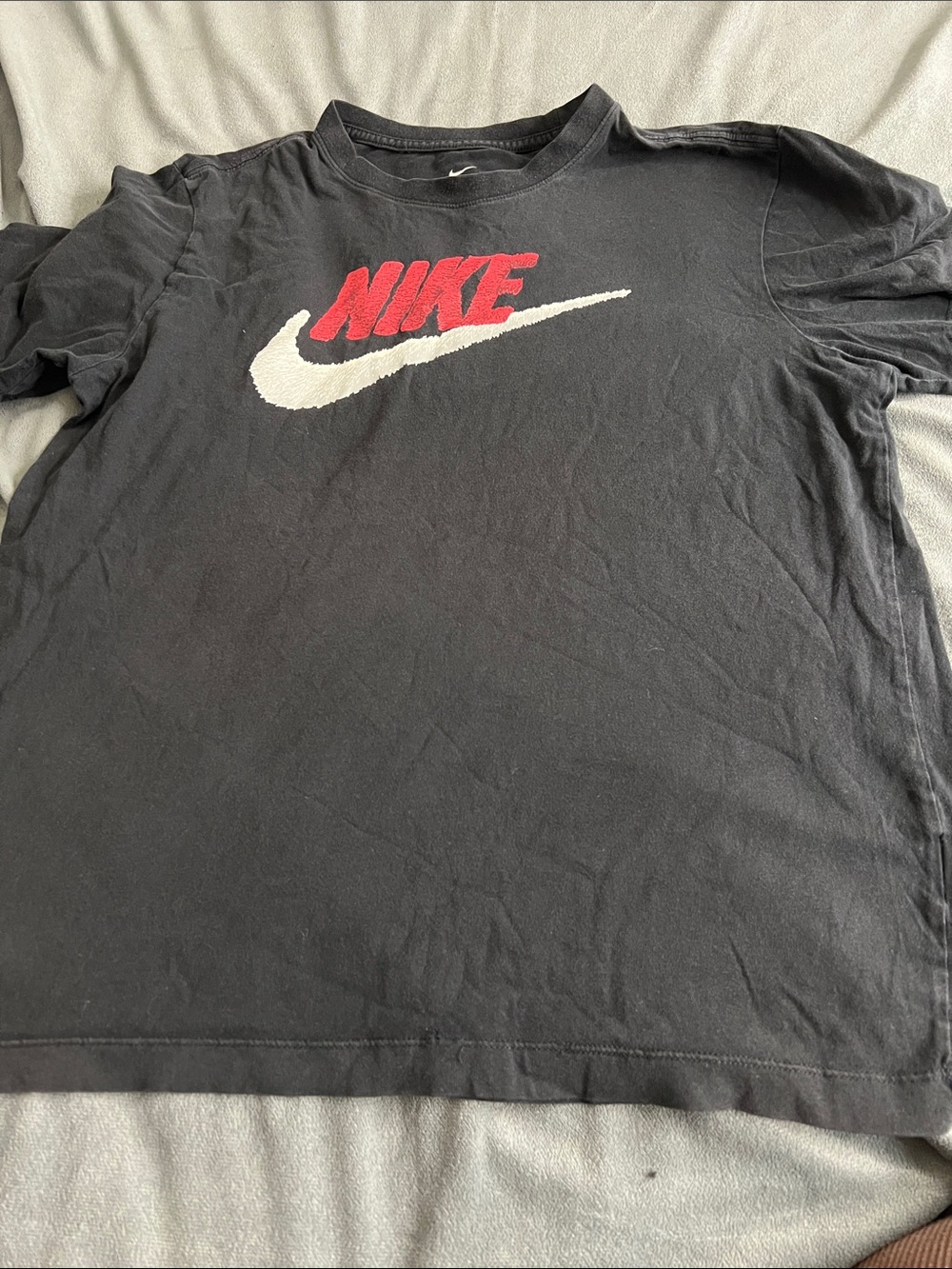 Nike Black Tee with Red NIKE and White Swoosh